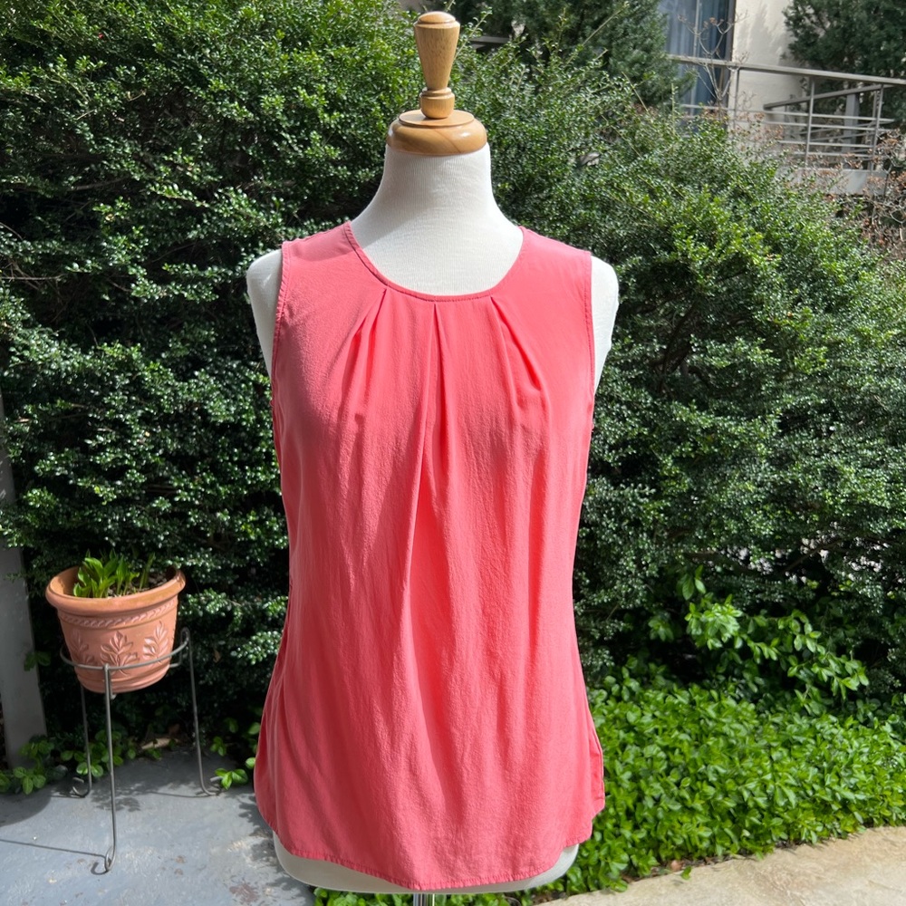 100% Silk Max Studio Sleeveless Blouse with Pleated Neckline